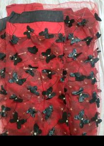 Red Floral Dress Material Saree