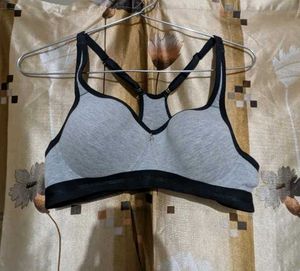 Comfortable Grey Sports Bra with Black Trim