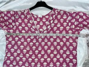 Pink Block Print Cotton Kurta