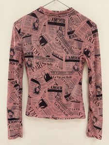 Sheer Mesh Newspaper Print Top
