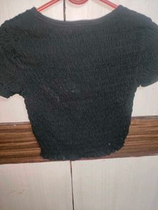 Chic Black Smocked Crop Top