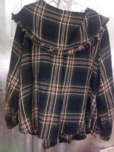 Dark Academia Plaid Ruffle Collar Shirt