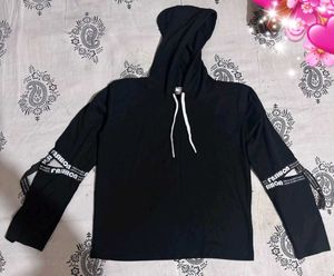 Black Hoodie with White Drawstrings