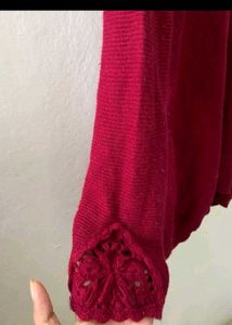 Burgundy Lace Detail Sweater Dress