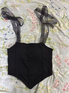 Black Corset Ribbon Tie Shoulders