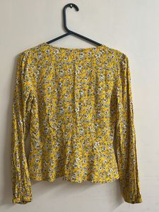 Yellow Floral Button-Up Blouse
