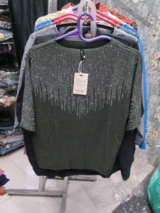 Olive Green Embellished Top
