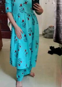 Light Blue Floral Kurta Palazzo Set