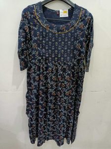 Elegant Navy Blue Floral Print Kurta