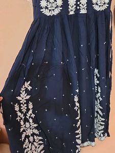 Navy Blue Floral Embroidered Long Dress/Kurti
