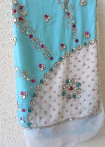 Stunning Blue & White Embellished Saree