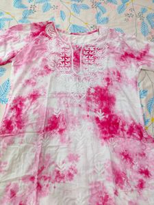 Pink &amp; White Tie-Dye Kurta