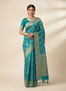 Beautiful Teal Banarasi Saree