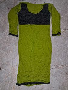 Lime Green Kurta with Black Polka Dot Yoke
