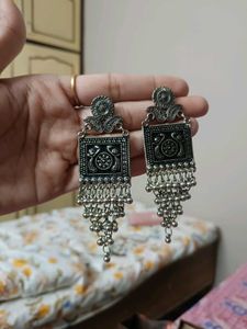 Oxidized Silver Peacock Earrings