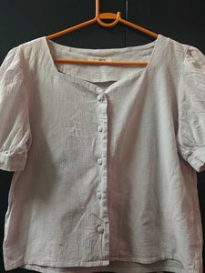 Yiping Button-Up Puff Sleeve Top, light lavender s