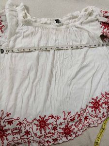 White Off-Shoulder Top with Red Embroidery
