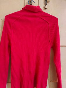 Hot Pink Ribbed Turtleneck Sweater