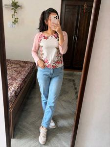 Floral Print Raglan Sleeve Top