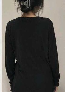 Black Long Sleeve Top with White Piping