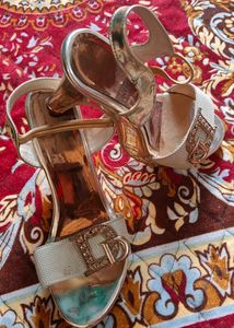 Gold Embellished Heeled Sandals