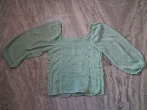 Mint Green Ruched Sleeve Top