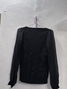 Chic Black Embellished Square Neck Top