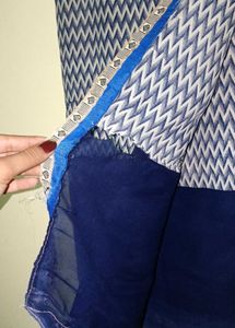 Stylish Blue &amp; White Saree