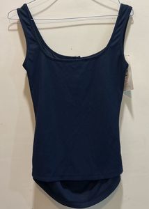 Navy Blue Ribbed Button-Up Tank Top