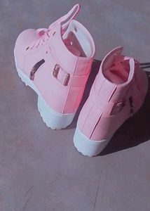 Cute Pink Lace-Up Platform Boots
