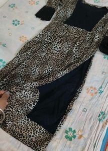 Leopard Print Kurta with Lace Sleeves