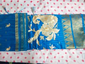 Vibrant Blue Saree with Gold Embroidery