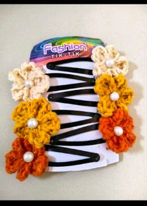 Crochet 🧶 Flower Hair Clips (Set of 6)