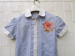 New with tag Blue Embroidered Puff Sleeve Top