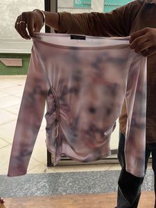 Tie-Dye Ruched Long Sleeve Top