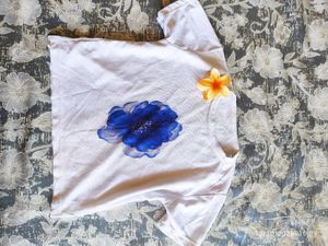 White T-Shirt with Blue Floral Print