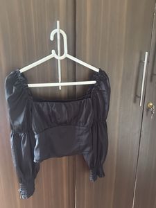 Satin Square Neck Puff Sleeve Top