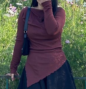 Maroon Asymmetrical Long Sleeve Top