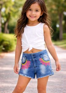 Girl's Denim Shorts with Floral Detail