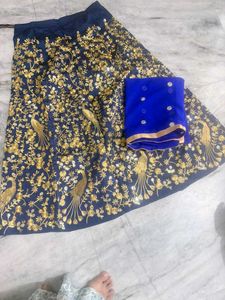 Exquisite Navy Blue Lehenga Choli with Peacock Emb