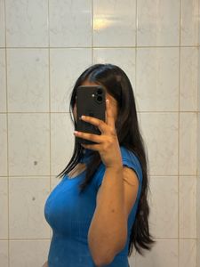 Blue Ribbed Cutout Top