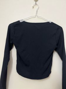 Black Lace Trimmed Long Sleeve Top