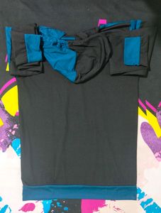 Full Sleeves T-shirt, Black And Blue In Colour.