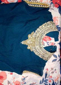 Stunning Teal Anarkali Gown with Embellished Neckl