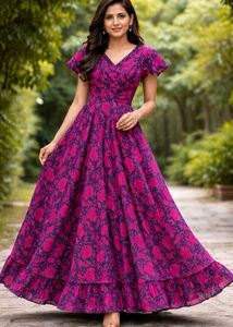 Beautiful Pink & Blue georgette Maxi Dress