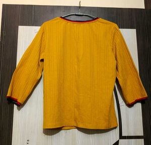 Yellow Ribbed V-Neck Top