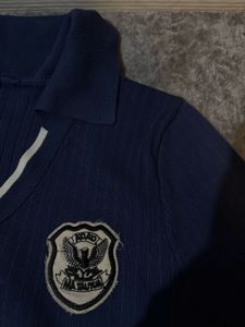 Vintage Navy Blue Collared Top