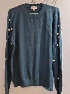 Pearl Detail Teal Sweater