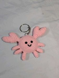 Cute Pink Crochet Crab Keychain