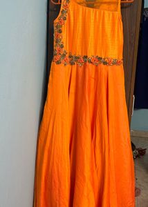 Stunning Orange Dabka work Ethnic Gown